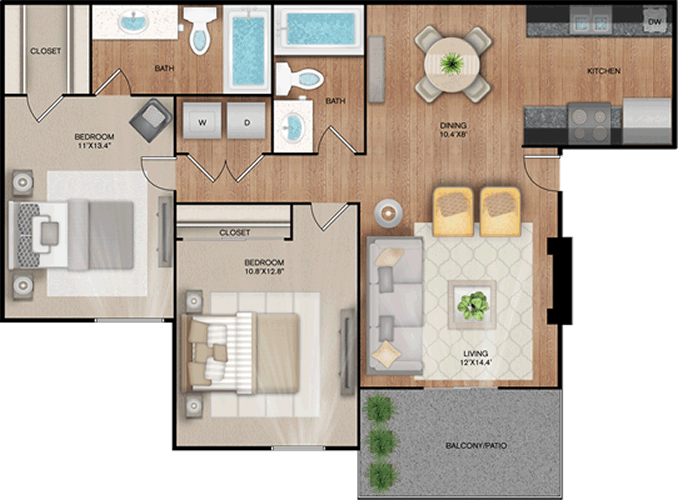 The Highline- Two Bedroom / Two Bath - 975 Sq. Ft.*
